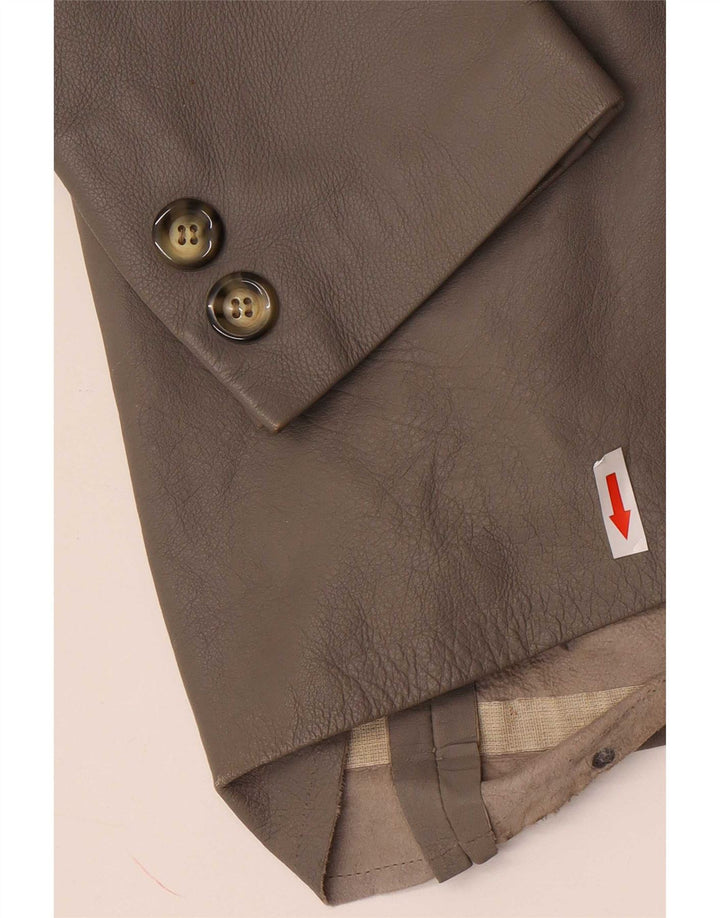 Jachetă vintage din piele cu 1 nasture pentru femei IT 48 XL gri