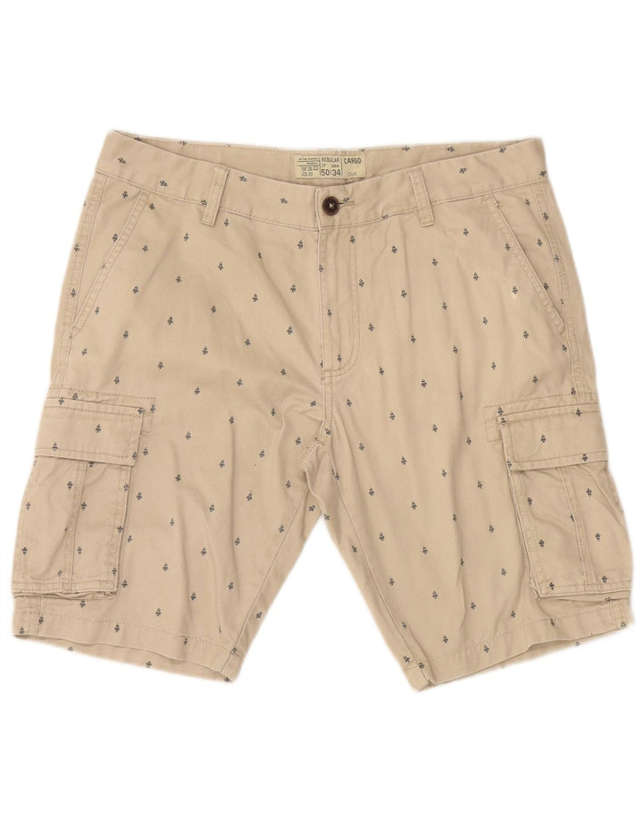 OVS Mens Abstract Pattern Cargo Shorts IT 50 Large W34 Beige Cotton