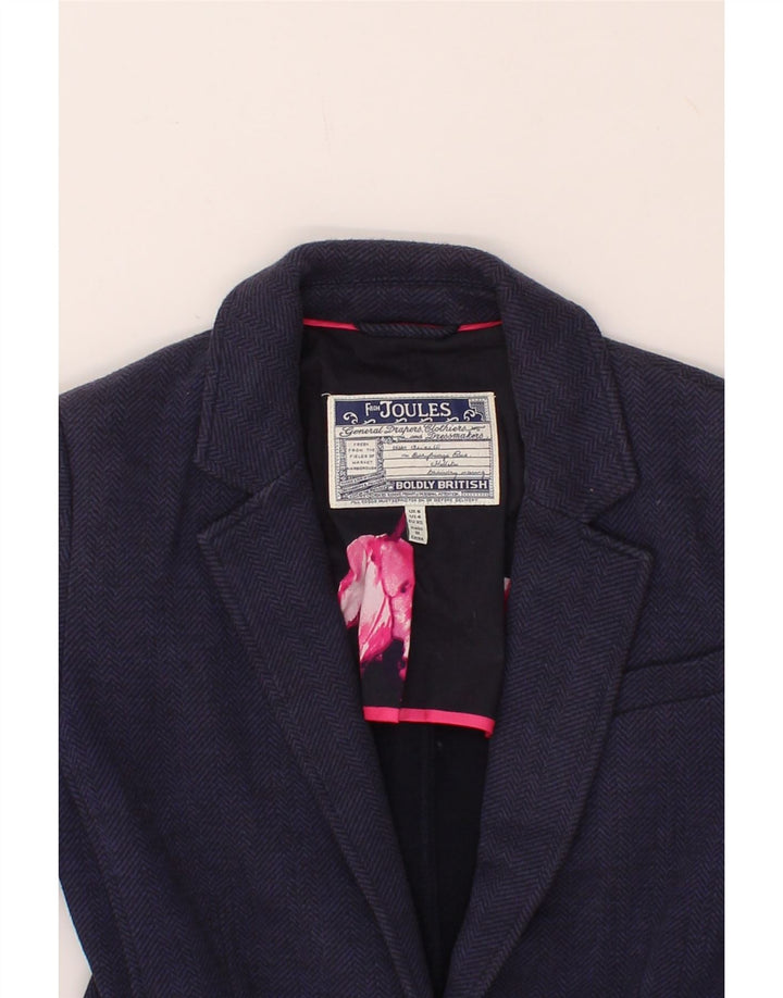 JOULES Womens 1 Button Blazer Jacket UK 8 Small  Navy Blue Herringbone Vintage Joules and Second-Hand Joules from Messina Hembry 