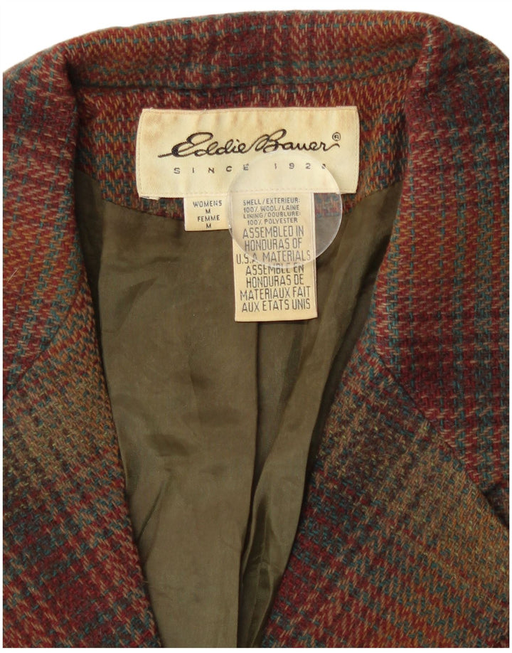 Jachetă pentru femei Eddie Bauer cu 3 nasturi, UK 14, lână carouri maro mediu