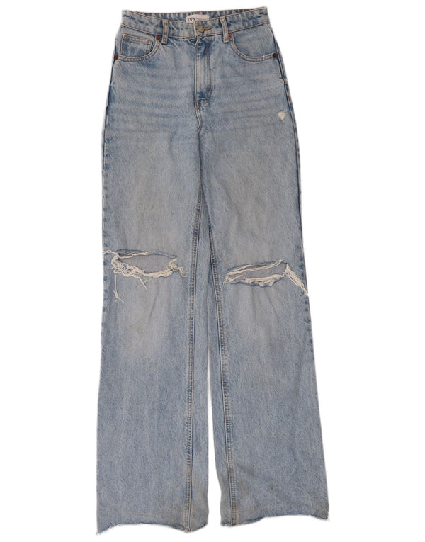 Blugi cu picioare late, învechiți, pentru femei, Zara EU 34 2XS L24 L34 Bumbac albastru