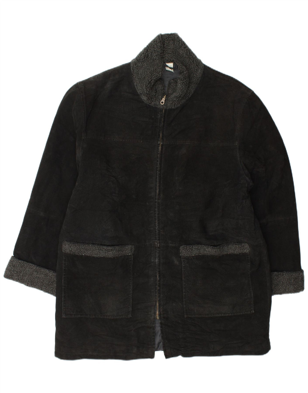 Pardesiu de piele intoarsa pentru femei VINTAGE UK 18 XL din piele neagra