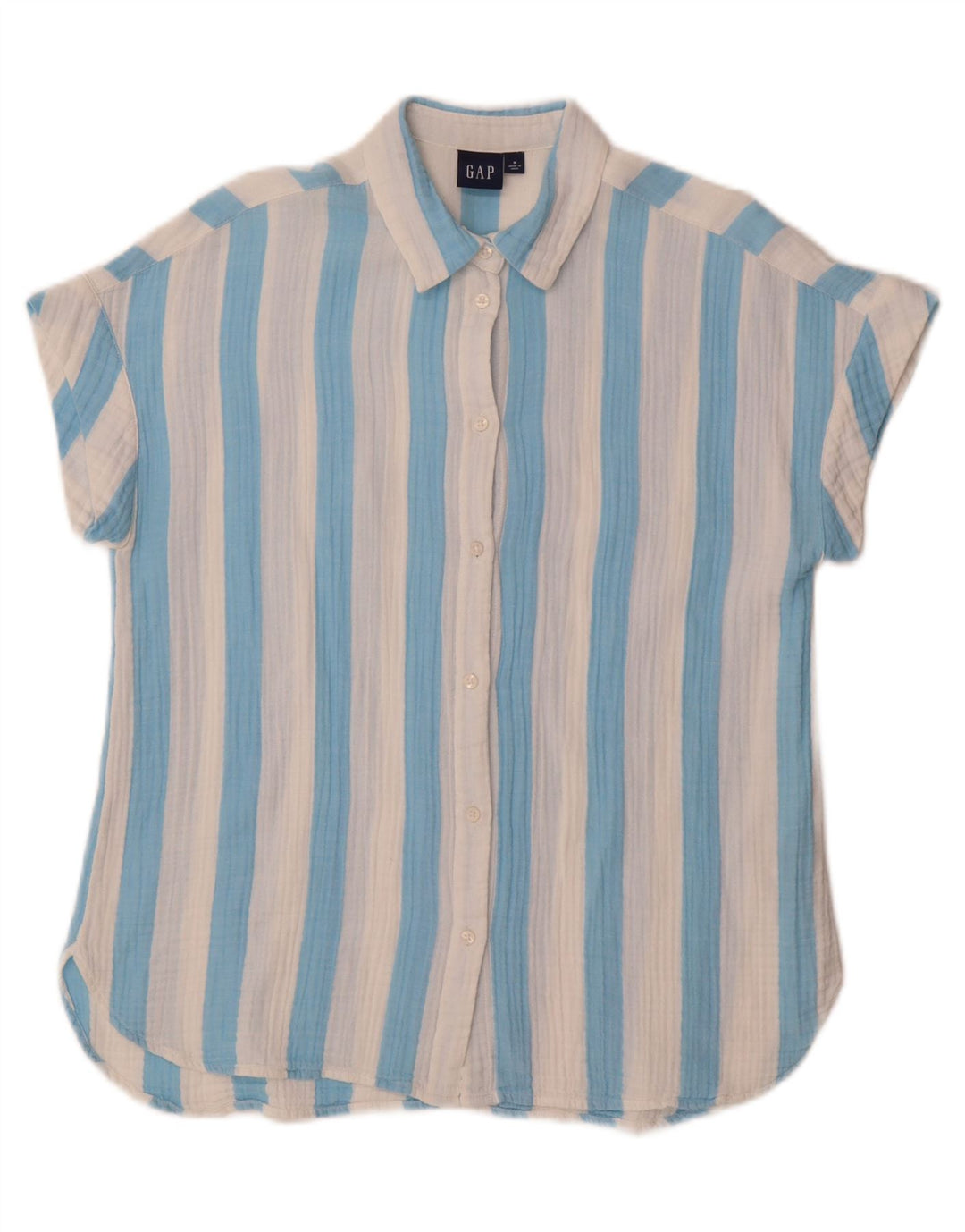 GAP Womens Short Sleeve Shirt UK 14 Medium Blue Striped Cotton