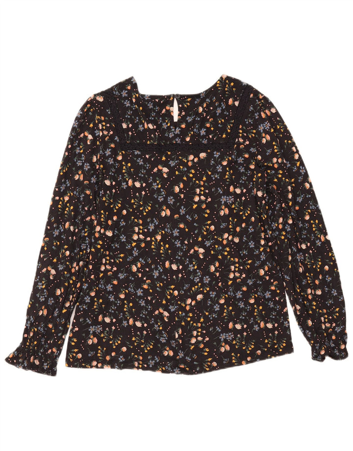 Bluză cu mânecă lungă pentru femei Joules UK 12 Medium Black Floral Bumbac