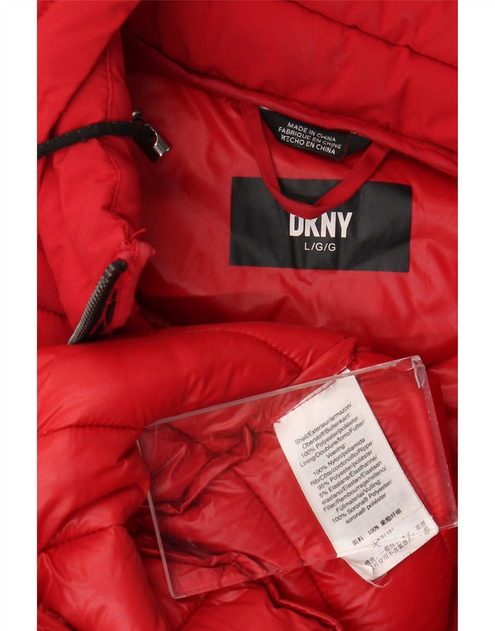 Palton căptușit cu glugă pentru femei Dkny UK 16 Poliester roșu mare