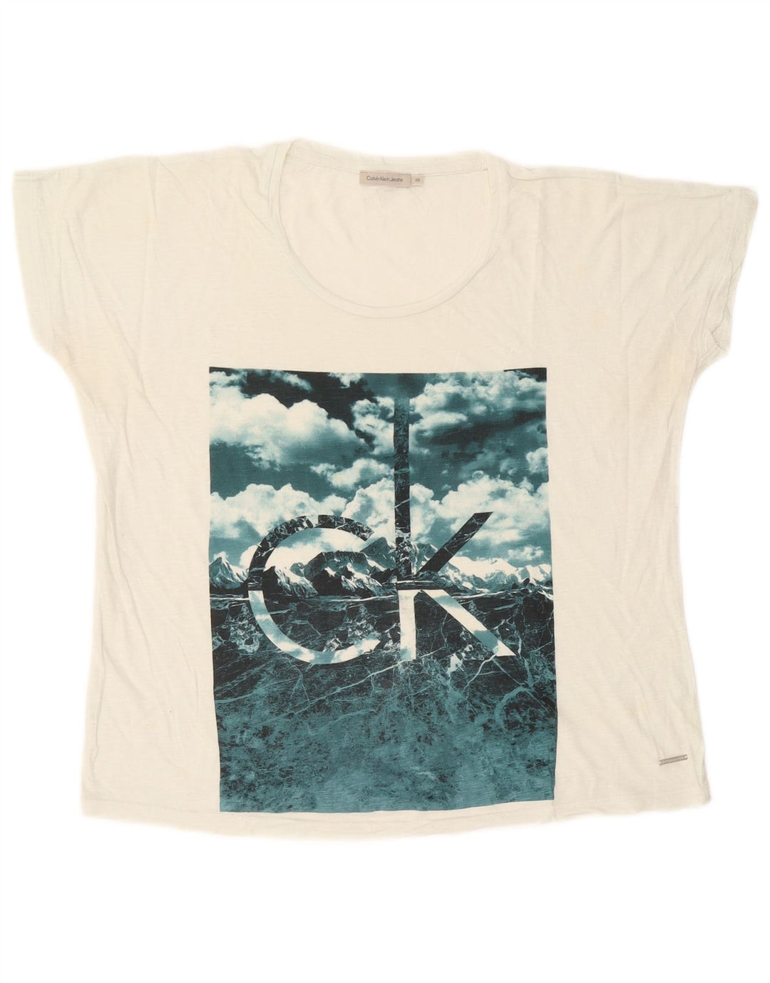 CALVIN KLEIN JEANS Tricou grafic supradimensionat pentru femei Top UK 6 XS Alb