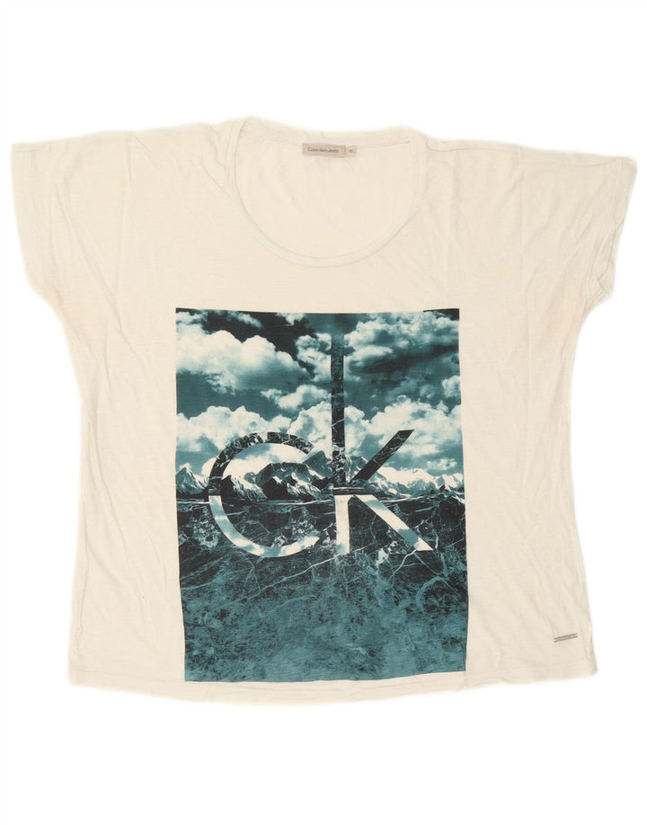 CALVIN KLEIN JEANS Tricou grafic supradimensionat pentru femei Top UK 6 XS Alb