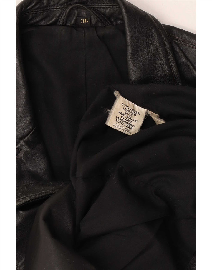 Palton supradimensionat din piele vintage pentru femei EU 36 din piele neagră mică