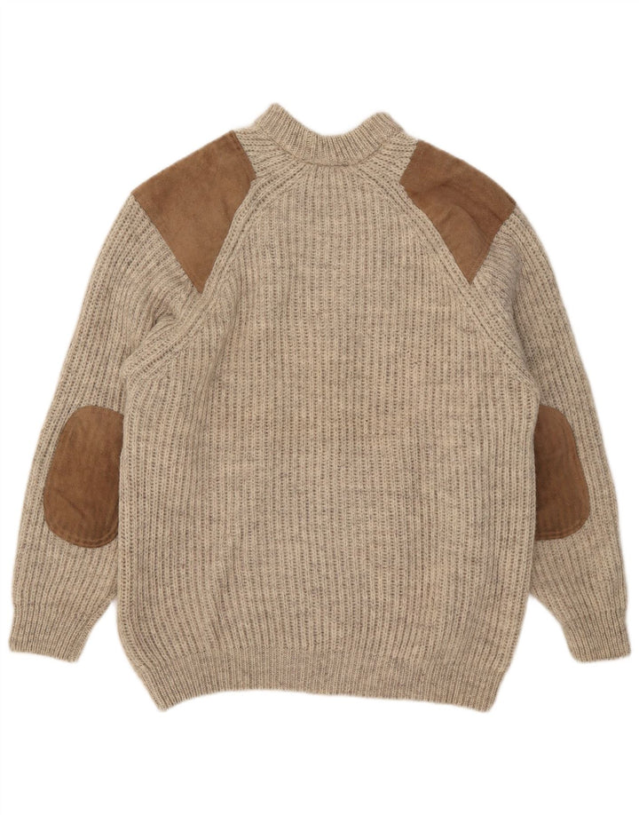 Pulover vintage pentru bărbați cu gât țestoasă, lână mare, bloc de culoare, bej