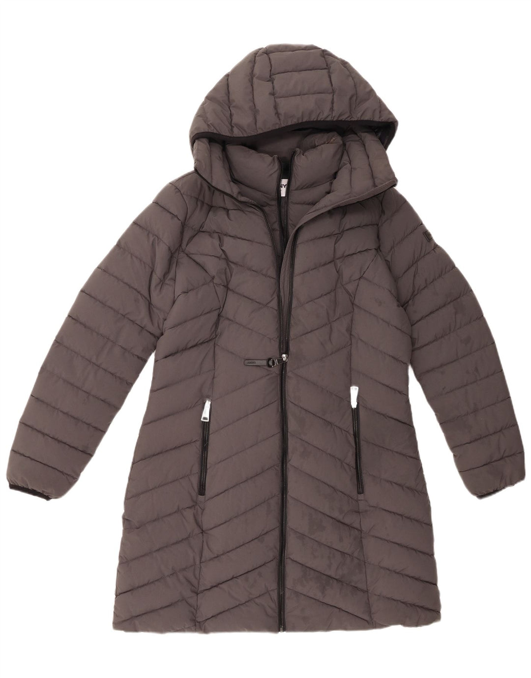 Palton căptușit cu glugă pentru femei Dkny UK 14 Poliester gri mediu