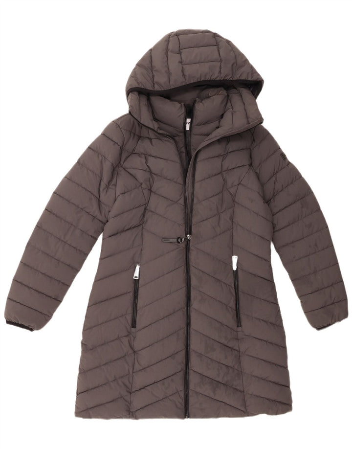 Palton căptușit cu glugă pentru femei Dkny UK 14 Poliester gri mediu