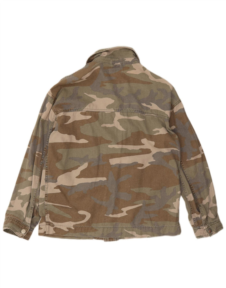 Topshop Jachetă utilitare supradimensionată pentru femei UK 10 Small Khaki Camouflage Bumbac