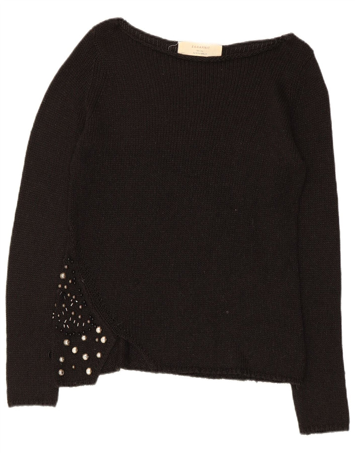 Pulover pentru femei Zara cu gât de barcă UK 12 Medium Negru