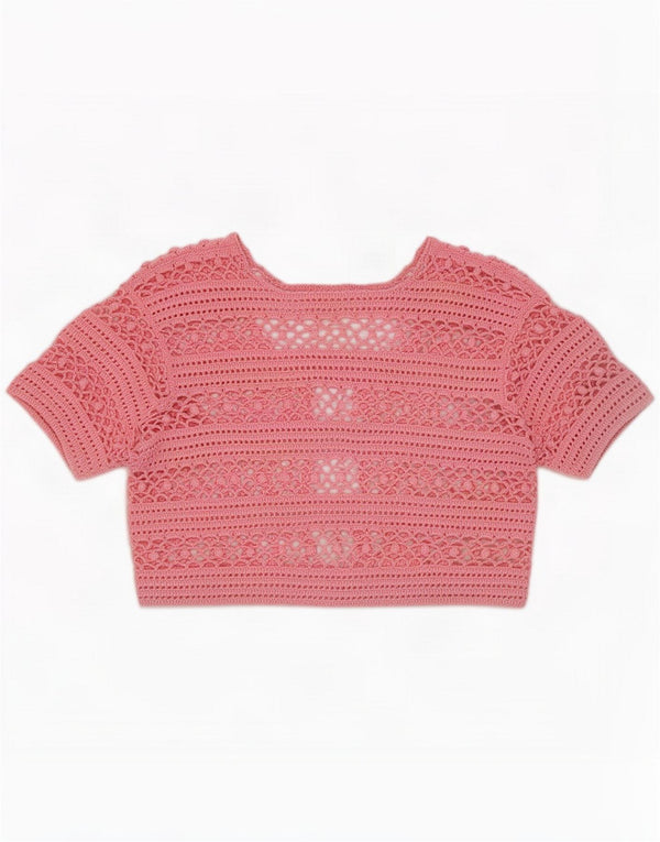 Vintage Womens Crochet Bolero Top UK 10 Small Pink