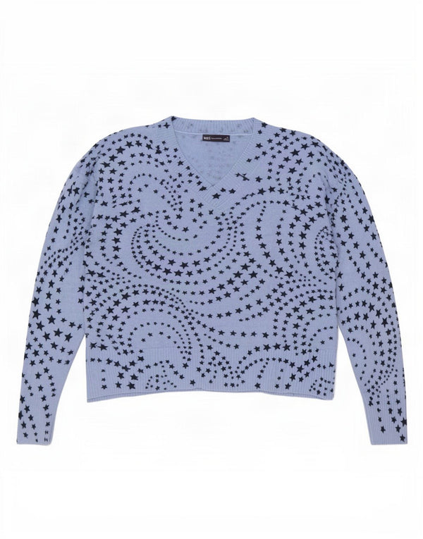 Pulover pentru femei Marks & Spencer, cu model abstract, cu decolteu în V, UK 20 2XL Blu