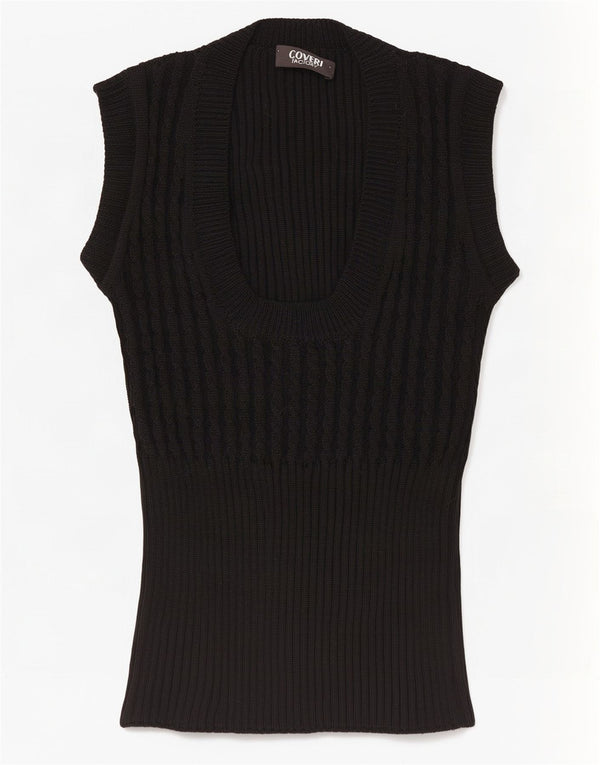 Coveri Womens Vest Tank Top UK 4 XS Lână neagră