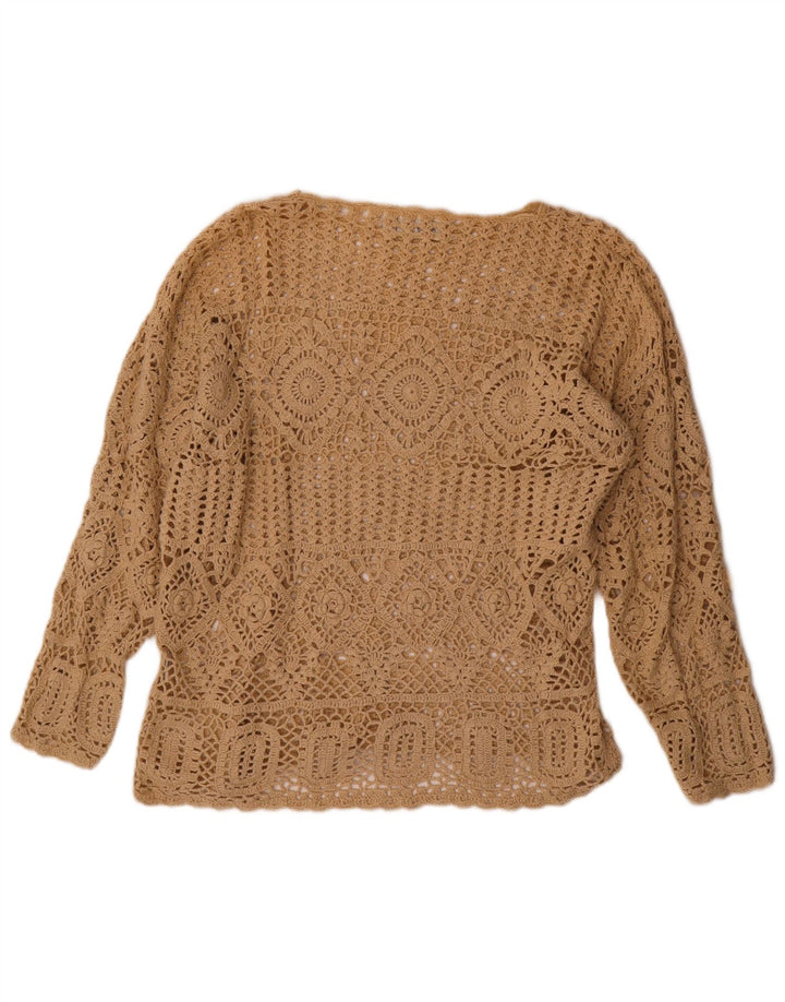 VINTAGE Pulover de damă supradimensionat cu gât barcă UK 10 Mic Bej