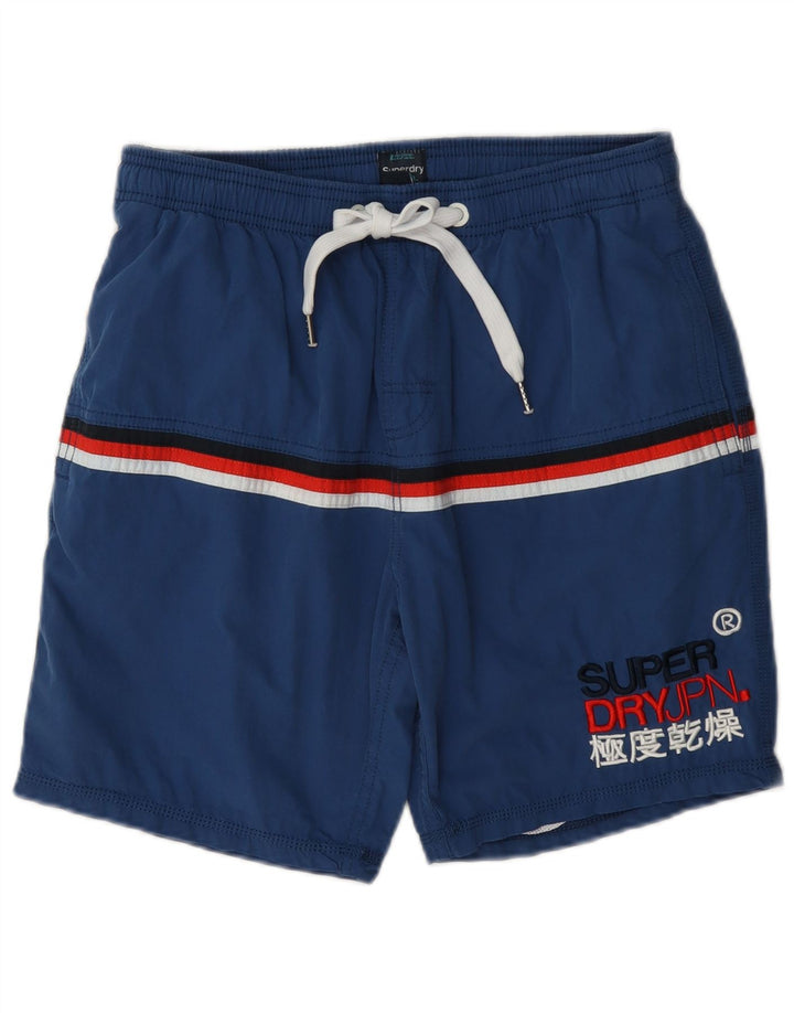 Pantaloni scurți de înot cu grafică Superdry pentru bărbați, bumbac color-bloch, albastru-marin mediu