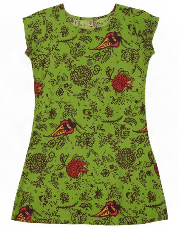 Vintage Womens Tunic Dress UK 10 Small Green Floral Bumbac