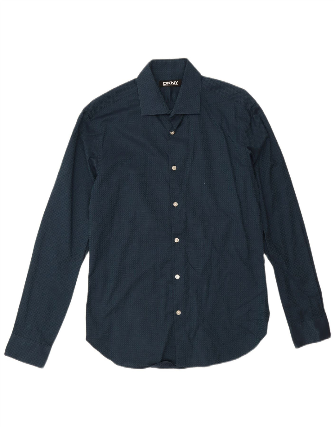DKNY Mens Shirt Size 15 1/2 Medium Navy Blue Geometric Cotton