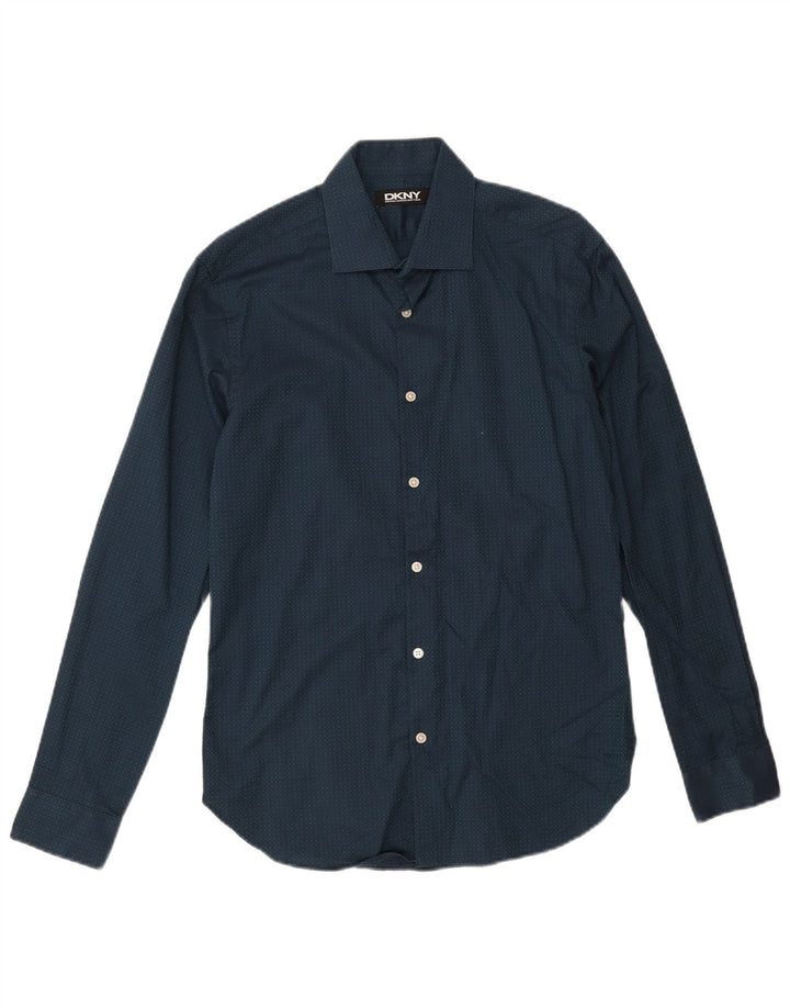 DKNY Mens Shirt Size 15 1/2 Medium Navy Blue Geometric Cotton
