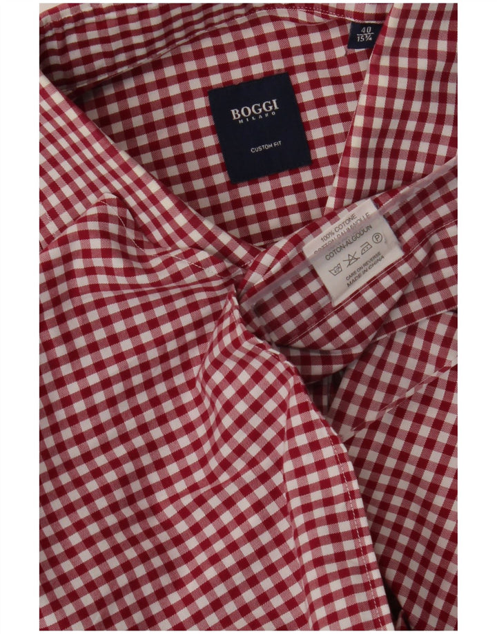 Cămașă Boggi pentru bărbați, cu carouri, personalizată, mărimea 40 15 1/2 Medium Burgundy Gingham