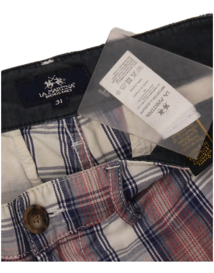 Pantaloni scurți chino pentru bărbați La Martina W31, bumbac cu carouri roșii medii