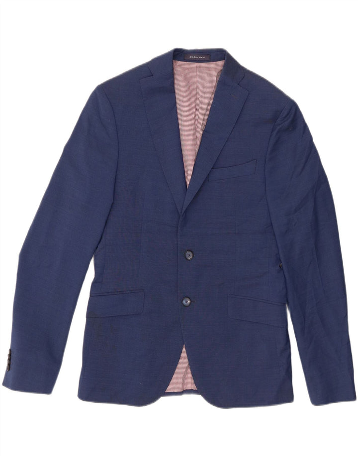 Blazer pentru bărbați Zara cu 2 nasturi EU 46 Lână albastră mică