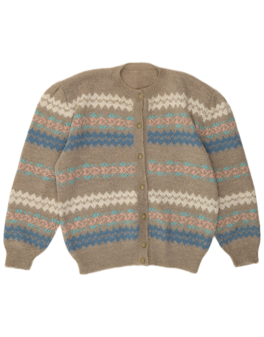 Pulover Cardigan Vintage pentru Damă UK 12 Medium Gri Fair Isle