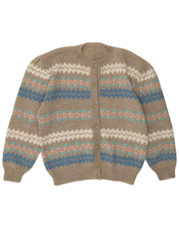 Pulover Cardigan Vintage pentru Damă UK 12 Medium Gri Fair Isle