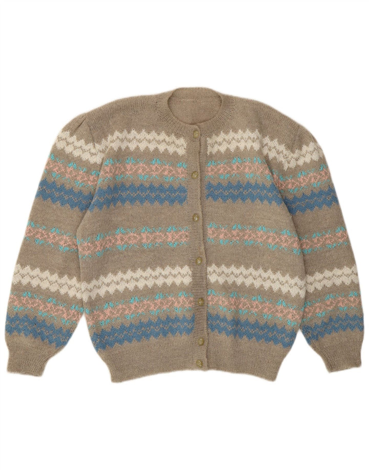 Pulover Cardigan Vintage pentru Damă UK 12 Medium Gri Fair Isle