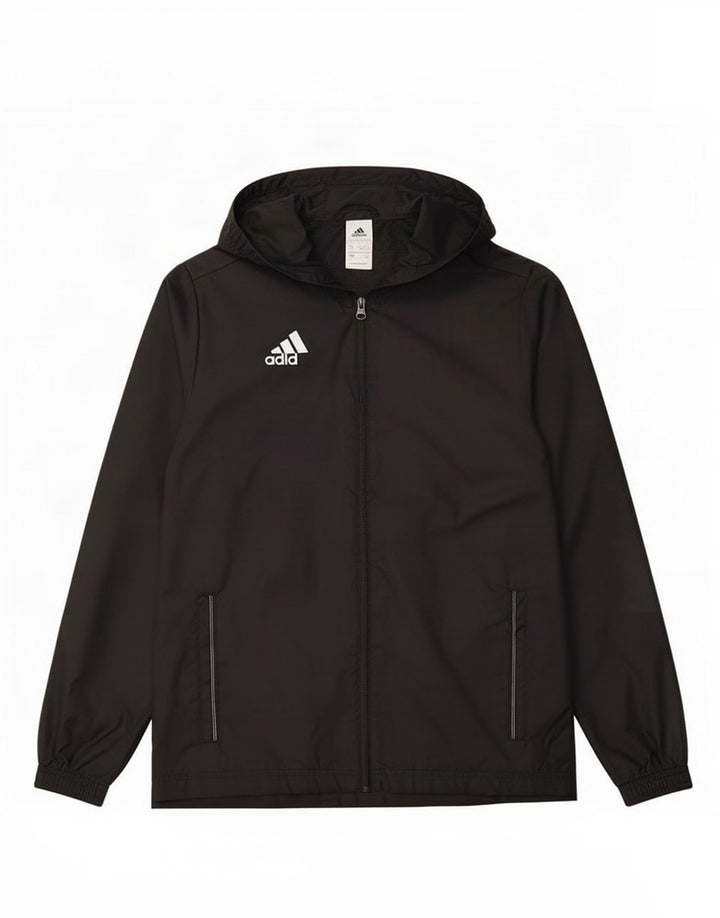 Jachetă de ploaie cu glugă Adidas pentru băieți 13-14 ani, poliester negru