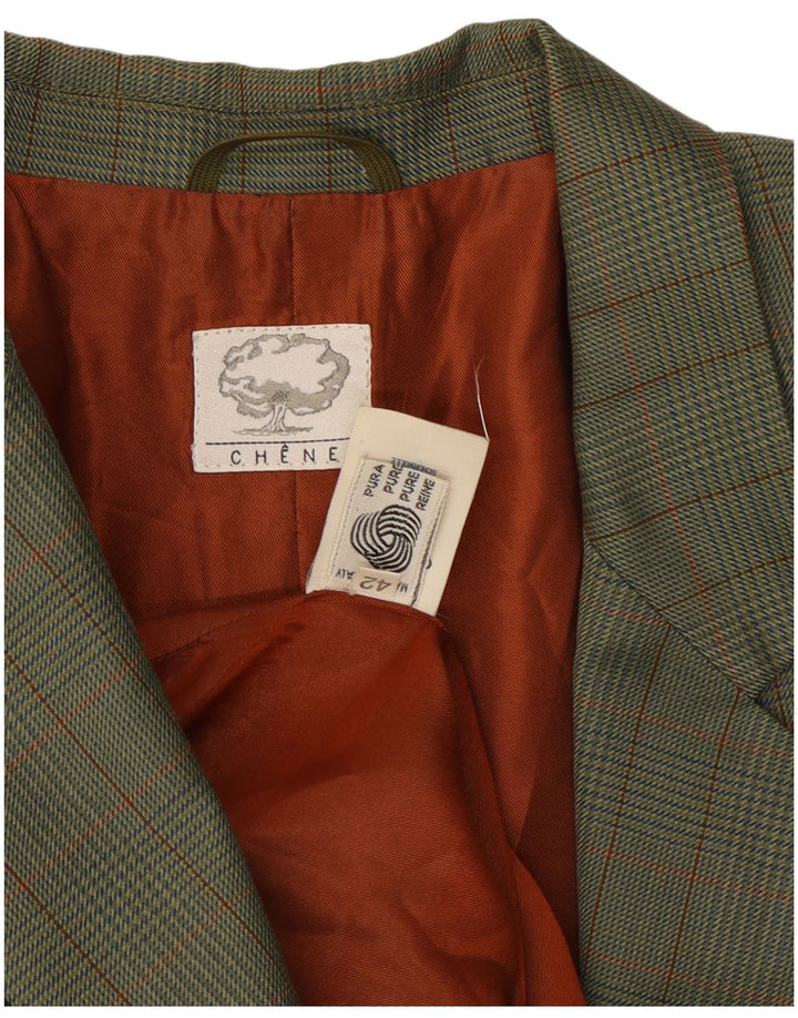 Jachetă vintage pentru femei cu 2 nasturi IT 42 Lână cu carouri verde mediu