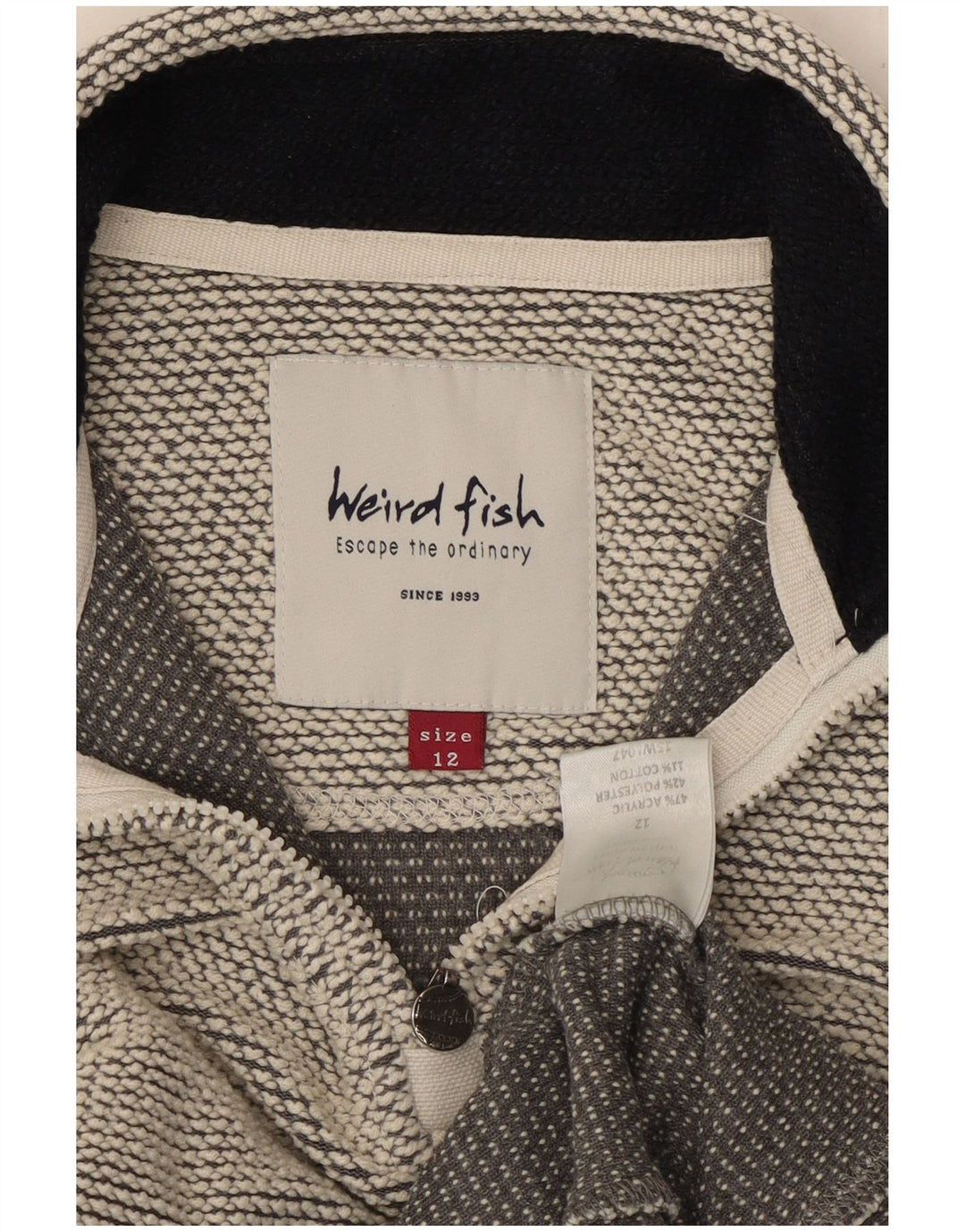 WEIRD FISH Pulover pentru femei cu fermoar și gât UK 12 Medium Gri Acrilic