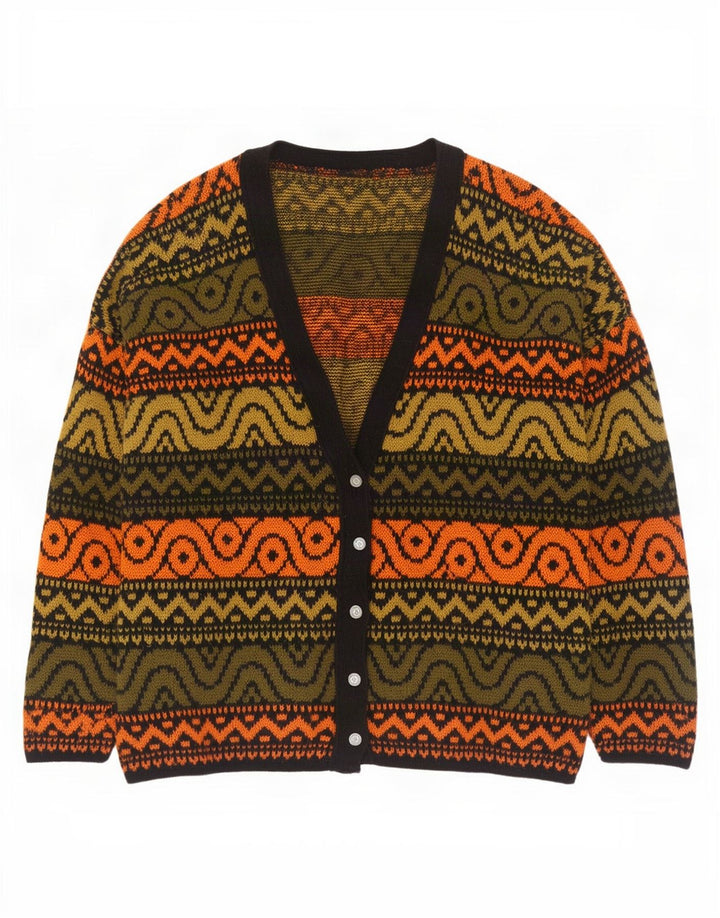 Pulover cardigan supradimensionat vintage pentru femei UK 18 XL multicolor geometric