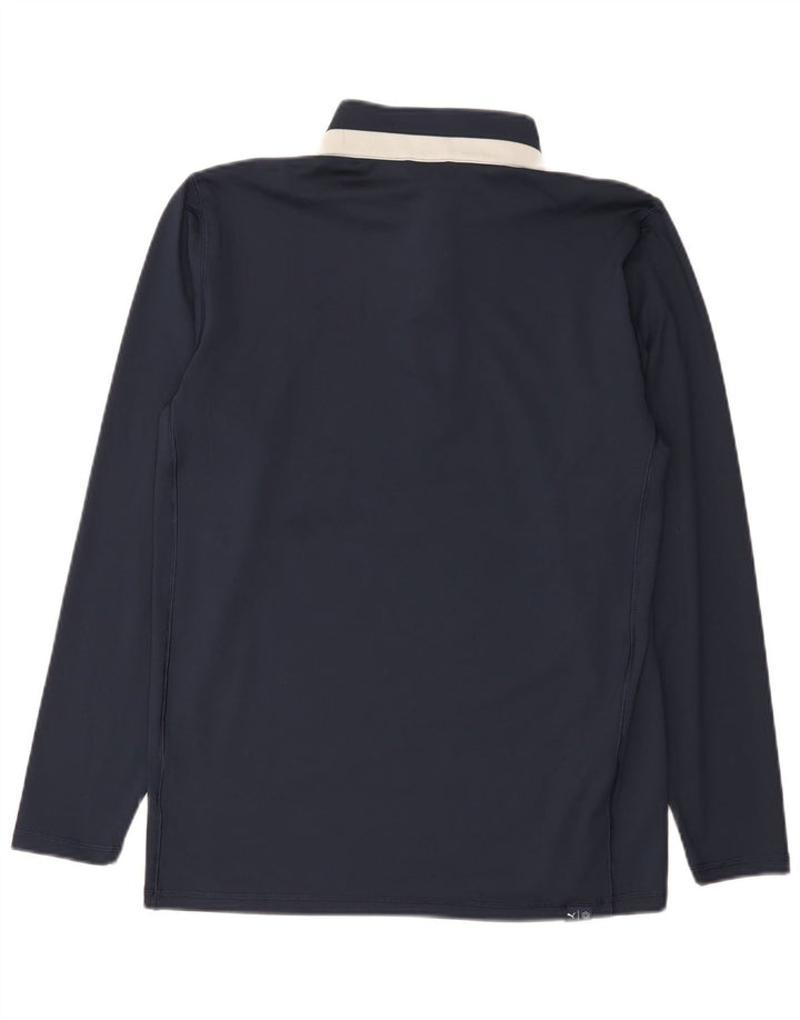 Tricou Puma pentru bărbați, cu fermoar, cu gât, cu mânecă lungă, mediu, bleumarin, poliester color bloc