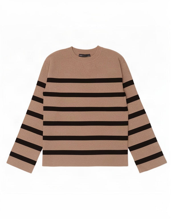 Marks & Spencer Womens Boat Neck Jumper Sweater UK 10 Small Brown Striped