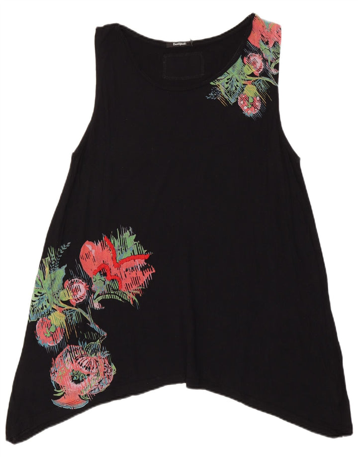 DESIGUAL Top cu tunică asimetrică fără mâneci pentru femei UK 18 XL Negru Floral