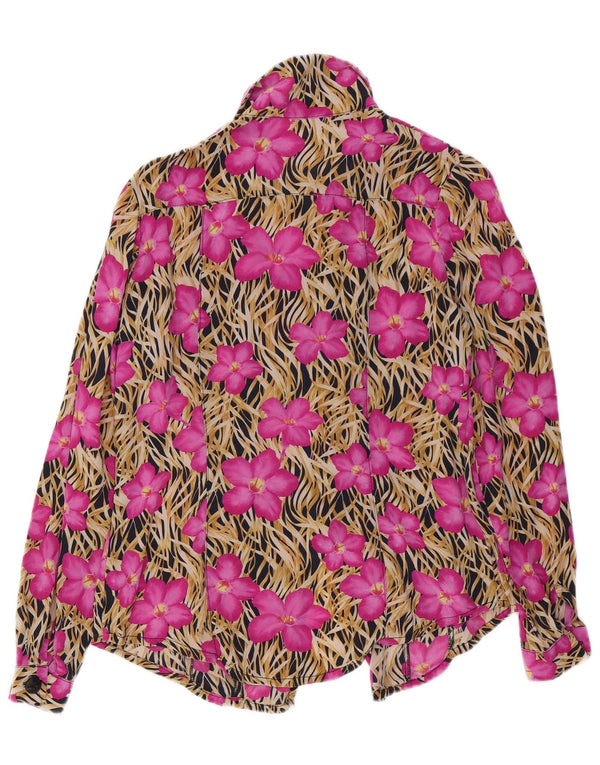 Bluză de cămașă vintage pentru femei UK 14 Roz mediu Floral