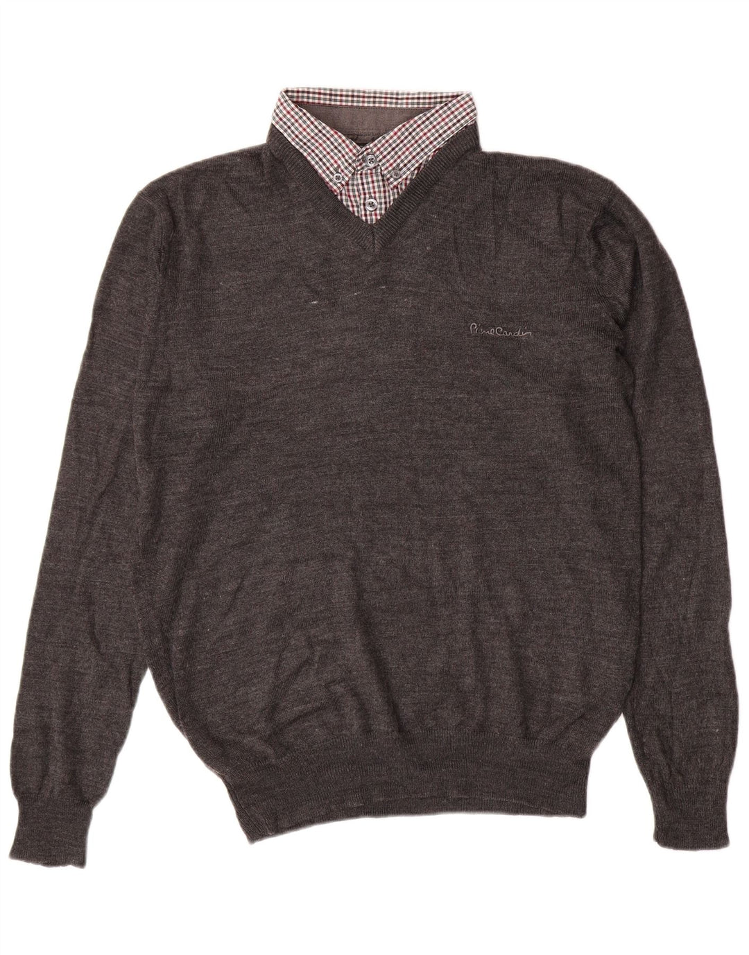 PIERRE CARDIN Pulover cu decolteu în V pentru bărbați, gri mediu acrilic clasic