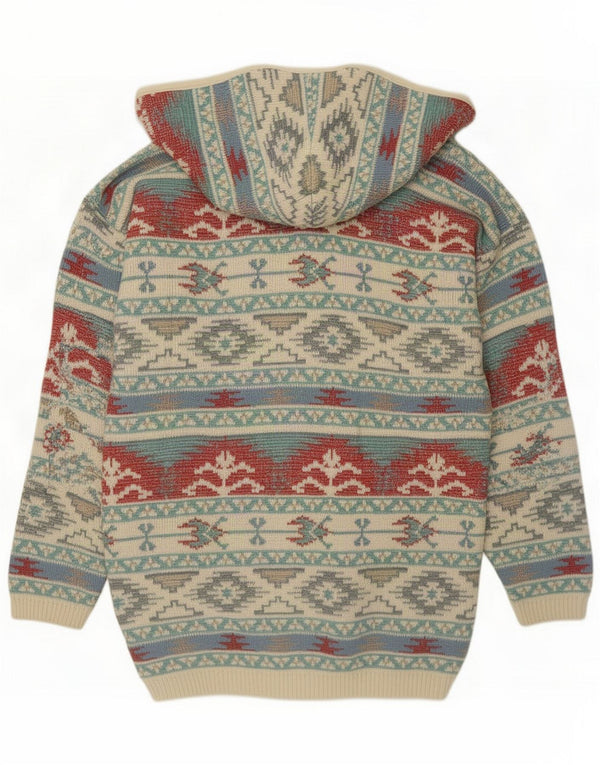 Vintage Pulover cardigan cu glugă pentru femei UK 18 XL Multicolor Geometric