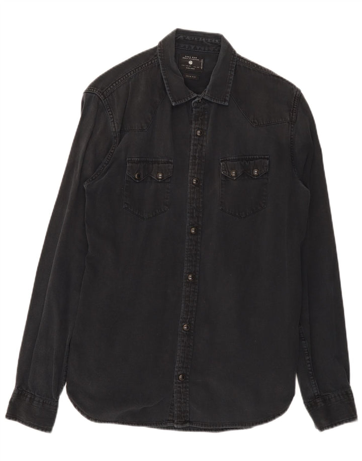 Cămașă din denim pentru bărbați Zara, neagră medie