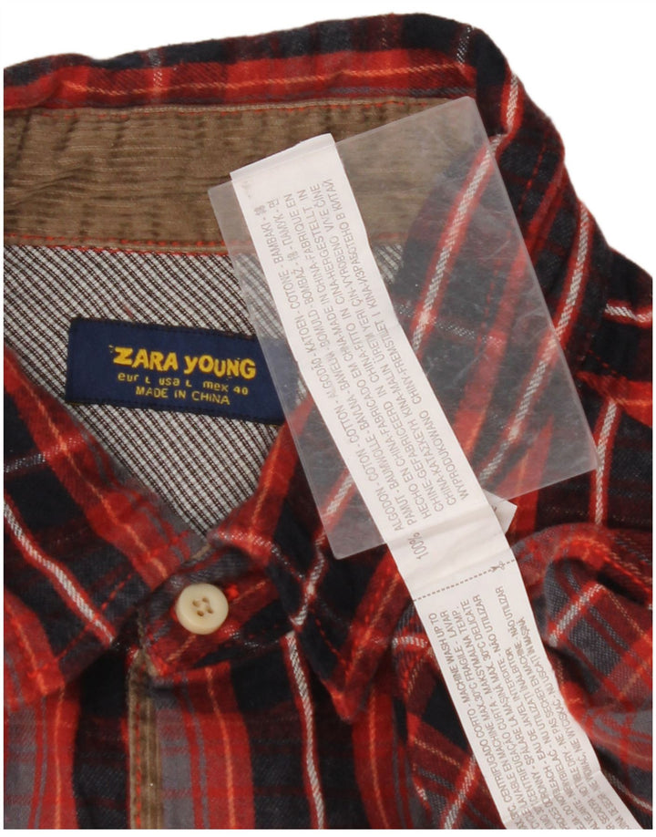 ZARA Mens Slim Flannel Shirt Large Red Check Cotton