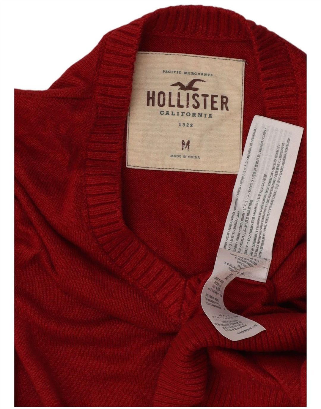 Pulover Hollister pentru bărbați cu decolteu în V, bumbac roșu mediu