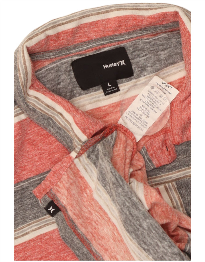 Tricou polo Hurley pentru bărbați, poliester cu dungi roz, mare