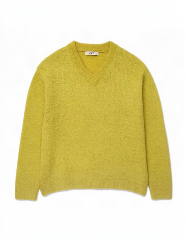 Pulover cu decolteu în V Zara pentru femei UK 16, bumbac verde mare