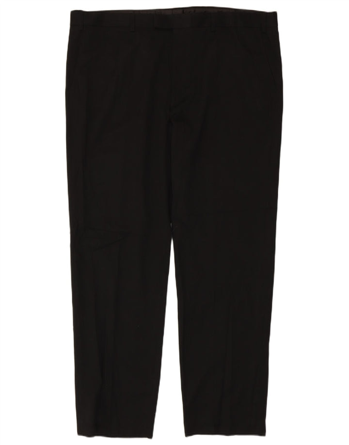 Pantaloni de costum obișnuiți, drepti, pentru bărbați, Marks & Spencer, L42 L33, poliester negru