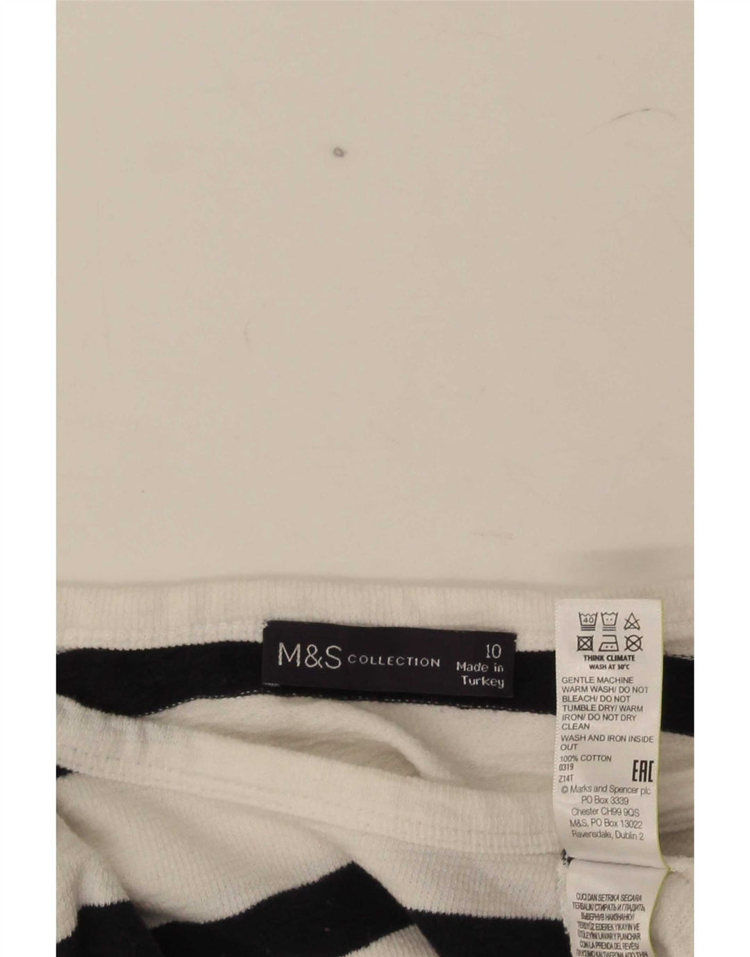 Marks & Spencer Top pentru femei cu mânecă lungă UK 10, bumbac cu dungi albe mici