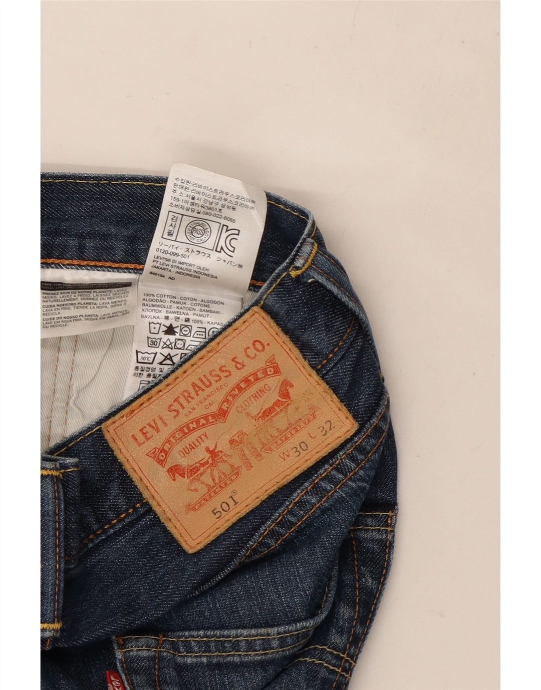 Blugi drepti pentru bărbați LEVI'S 501 L30 L32 Bumbac bleumarin