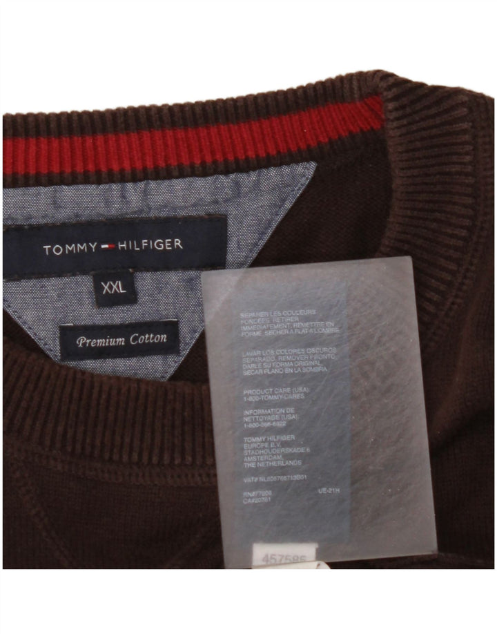 TOMMY HILFIGER Pulover pentru bărbați, cu decolteu larg, pulover, 2XL, maro, bumbac